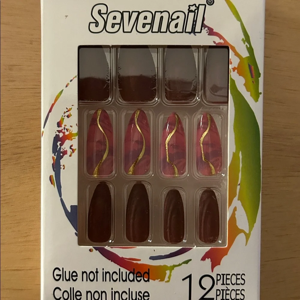 Free with Bundle New 12pc Press-On Nails Brown Gold Pink 🩷🩷